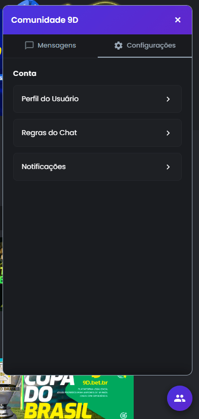 Tela de configurações da comunidade